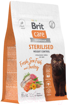 Сухой корм для кошек Brit Care Cat Sterilised Weight Control с рыбой и индейкой / 5066223 (400г)