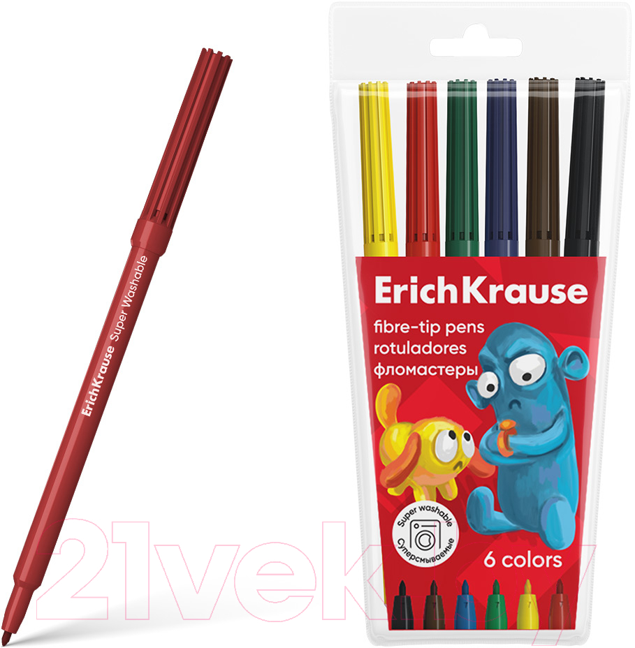 Фломастеры Erich Krause Jolly Friends Super Washable / 61830 (6цв)