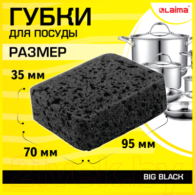 Набор губок для мытья посуды Laima Big Black / 608650 (10шт)