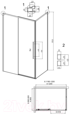 Душевой уголок Grossman Galaxy 120x90x195 / 120.K33.01.1290.21.10 (черный матовый/тонированное стекло)