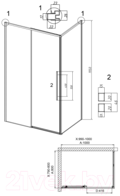 Душевой уголок Grossman Galaxy 100x80x195 / 120.K33.01.1080.10.00 (хром/прозрачное стекло)