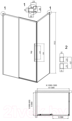 Душевой уголок Grossman Galaxy 130x90x195 / 120.K33.01.1390.21.00 (черный матовый/прозрачное стекло)