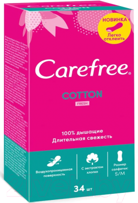 Прокладки ежедневные Carefree With Cotton Fresh Extract с ароматом свежести (34шт)