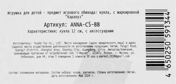 Кукла с аксессуарами Карапуз Анечка / ANNA-C5-BB