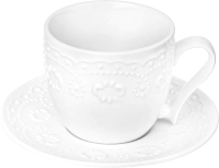 Чашка с блюдцем Elan Gallery Белый узор / 540531 - 