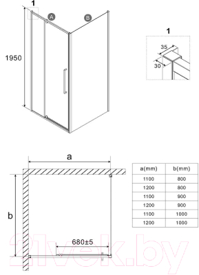 Душевой уголок Niagara 120x80x195 NG-85-12AB-A80B-34 (черный матовый/прозрачное стекло)