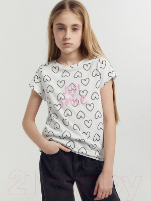 Комплект футболок детских Mark Formelle 117892-2 (р.128-64, кристалл/сердечки на белом)
