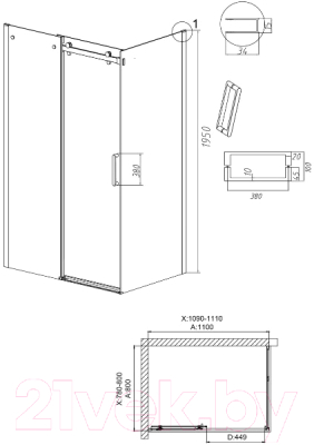 Душевой уголок Grossman Classic 110x80x195 / 120.K33.04.1180.10.00 (хром/прозрачное стекло)