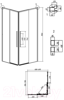 Душевой уголок Grossman Galaxy 80x70x195 / 300.K33.01.8070.10.00