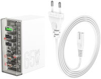 Адаптер питания сетевой Hoco N36 6 портов 3 USB+3 Type-C PD65W (белый) - 