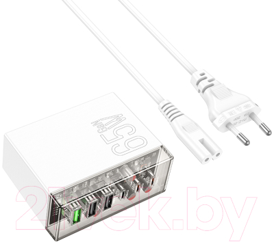 Адаптер питания сетевой Hoco N36 6 портов 3 USB+3 Type-C PD65W (белый)