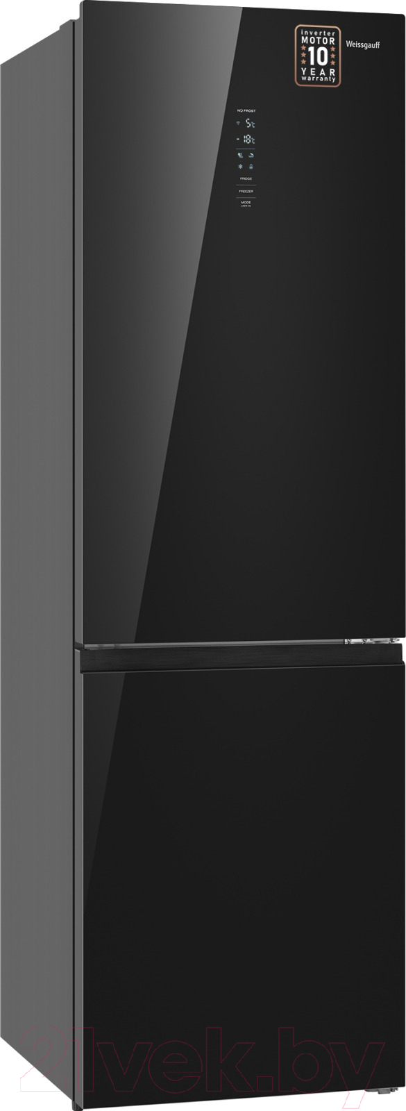 Холодильник с морозильником Weissgauff WRK 2000 Total NoFrost Inverter Black Glass