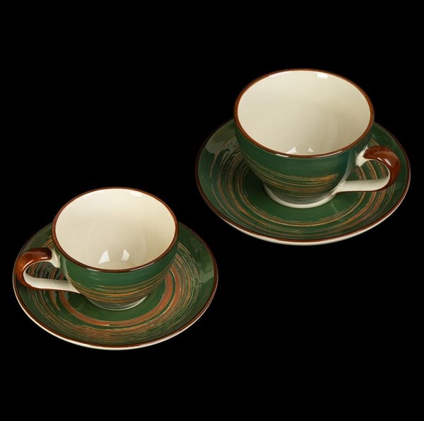 Чашка с блюдцем Luxstahl China Town HM34F42901 / фк8525 (слоновая кость/зеленый)