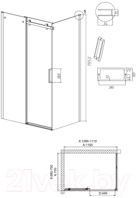 Душевой уголок Grossman Classic 110x70x195 / 120.K33.04.1170.21.10 (черный матовый/тонированное стекло)