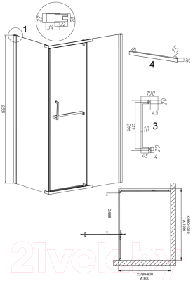 Душевой уголок Grossman Pragma 100x80x195 / 120.K33.03.1080.10.02 (хром/шиншилла стекло)