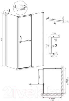 Душевой уголок Grossman Pragma 110x80x195 / 120.K33.03.1180.10.02 (хром/шиншилла стекло)