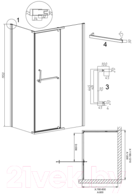 Душевой уголок Grossman Pragma 120x80x195 / 120.K33.03.1280.10.02 (хром/шиншилла стекло)