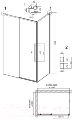 Душевой уголок Grossman Galaxy 140x90x195 / 120.K33.01.1490.21.02 (черный матовый/шиншилла стекло)