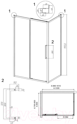 Душевой уголок Grossman Cosmo 100x80x195 / 120.K33.02.1080.21.02 (черный матовый/шиншилла стекло)