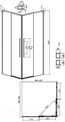 Душевой уголок Grossman Galaxy 100x100x195 / 300.K33.01.1010.21.02 (черный матовый/шиншилла стекло)