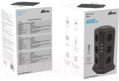 Сетевой фильтр Ritmix RM-2123C (черный)