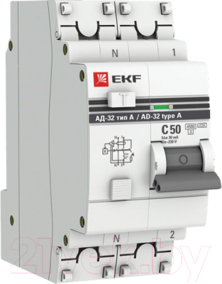 Дифференциальный автомат EKF PROxima АД-32 1P+N 50А/30мА / DA32-50-30-a-pro