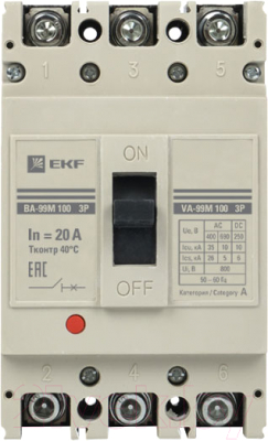Выключатель автоматический EKF PROxima ВА-99М 100/20А 3P 35кА / mccb99-100-20m