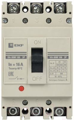 Выключатель автоматический EKF PROxima ВА-99М 100/16А 3P 35кА / mccb99-100-16m