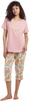 Комплект домашней одежды Mark Formelle 592300 (р.164/170-100-106, пыльно-розовый/розовые цветы на молочном)