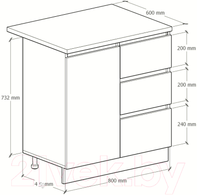 Шкаф-стол кухонный Артём-Мебель Мэри 800мм СН-114.232-р (серый графит)