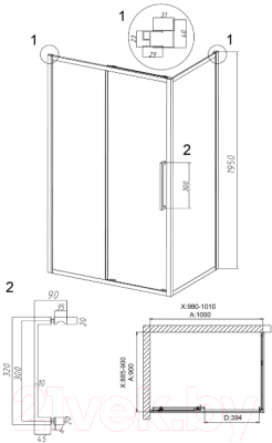 Душевой уголок Grossman Cosmo 100x90x195 / 120.K33.02.1090.21.00 (черный матовый/прозрачное стекло)