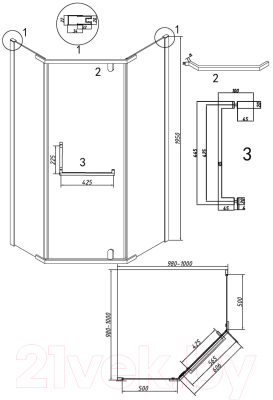 Душевой уголок Grossman Pragma 100x100x195 / 302.K33.03.1010.21.02 (черный матовый/шиншилла стекло)