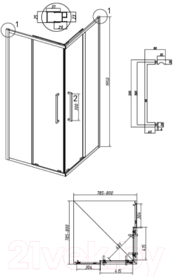 Душевой уголок Grossman Cosmo 80x80x195 / 300.K33.02.8080.21.02 (черный матовый/шиншилла стекло)