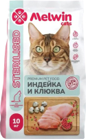 Сухой корм для кошек Melwin для стерилизованных с Индейкой и клюквой (10кг) - 