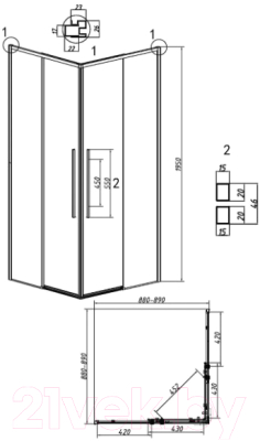 Душевой уголок Grossman Galaxy 90x90x195 / 300.K33.01.9090.42.00 (графит сатин/прозрачное стекло)