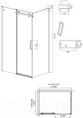 Душевой уголок Grossman Classic 120x80x195 / 120.K33.04.1280.32.00 (золото сатин/прозрачное стекло)