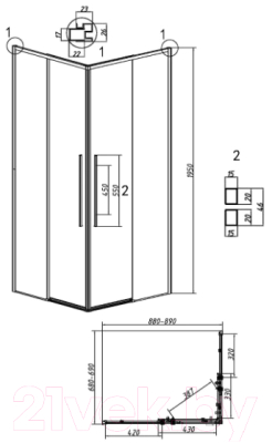 Душевой уголок Grossman Galaxy 90x70x195 / 300.K33.01.9070.32.00 (золото сатин/прозрачное стекло)