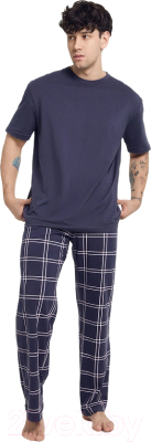 Комплект домашней одежды Mark Formelle 591039 (р.116-106-182/188, морской/клетка на темно-синем)