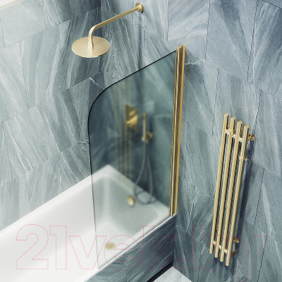 Стеклянная шторка для ванны MaybahGlass MGV-130-3у (сатин стекло/золотой)