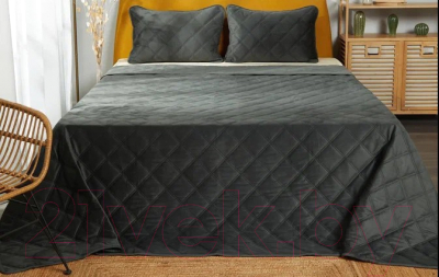 Набор текстиля для спальни Vip Camilla 240-260 (ромб, темно-серый)
