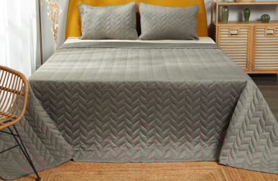 Набор текстиля для спальни Vip Camilla 240-260 (косичка, светло-серый)
