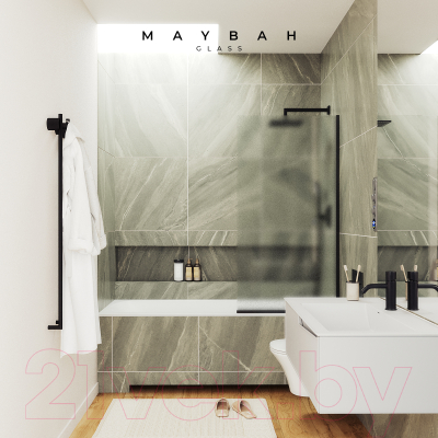 Стеклянная шторка для ванны MaybahGlass MGV-90-6у (сатин стекло/черный)