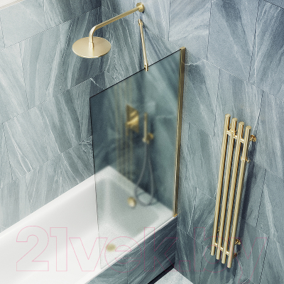 Стеклянная шторка для ванны MaybahGlass MGV-253-3ш (сатин стекло/золотой)
