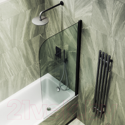 Стеклянная шторка для ванны MaybahGlass MGV-597-6 (прозрачное стекло/черный)