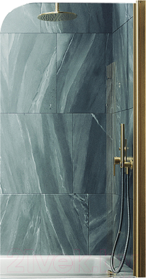 Стеклянная шторка для ванны MaybahGlass MGV-596-3 (прозрачное стекло/золотой)