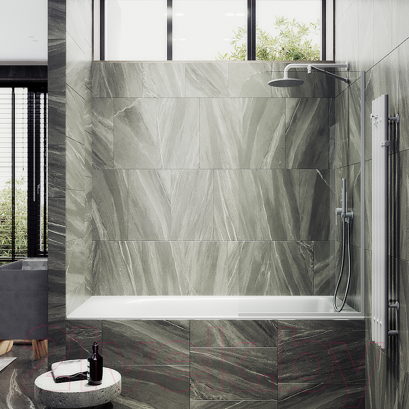 Стеклянная шторка для ванны MaybahGlass MGV-144-1у (прозрачное стекло/белый матовый) — фото 4