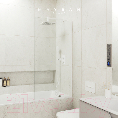 Стеклянная шторка для ванны MaybahGlass MGV-61-1у (прозрачное стекло/белый матовый)