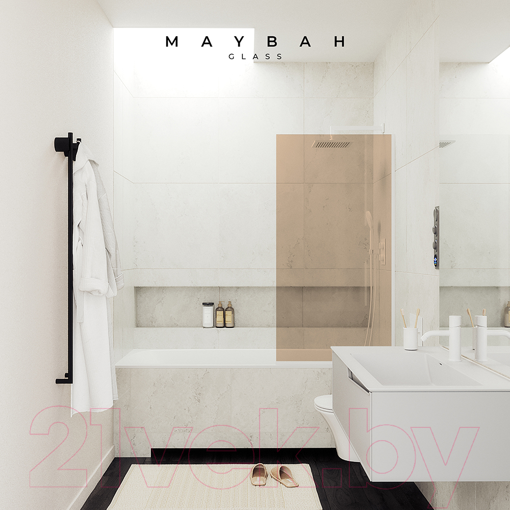 Стеклянная шторка для ванны MaybahGlass MGV-59-1у (прозрачное стекло/белый матовый) — фото 5
