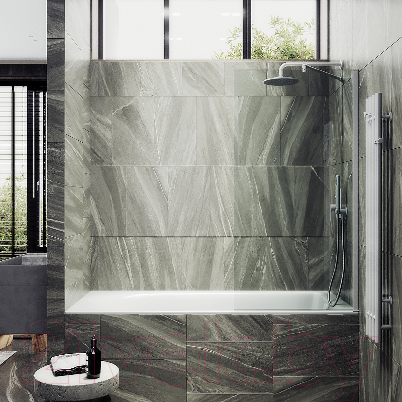 Стеклянная шторка для ванны MaybahGlass MGV-59-1ш (прозрачное стекло/белый матовый) — фото 2