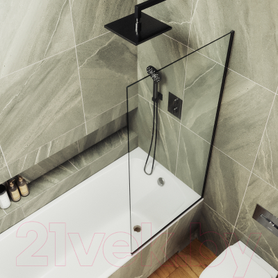 Стеклянная шторка для ванны MaybahGlass MGV-248-6у (прозрачное стекло/черный)